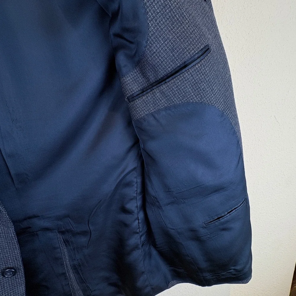 Joseph & Feiss Mens 44 Regular Blazer Blue 100% Lambswool Weave Sport Coat